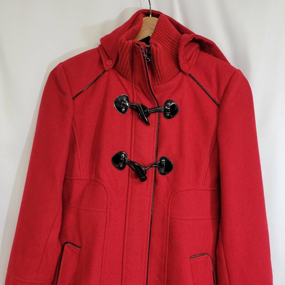 Guess Red Wool Lined Toggle Button Hooded Duffle … - image 3